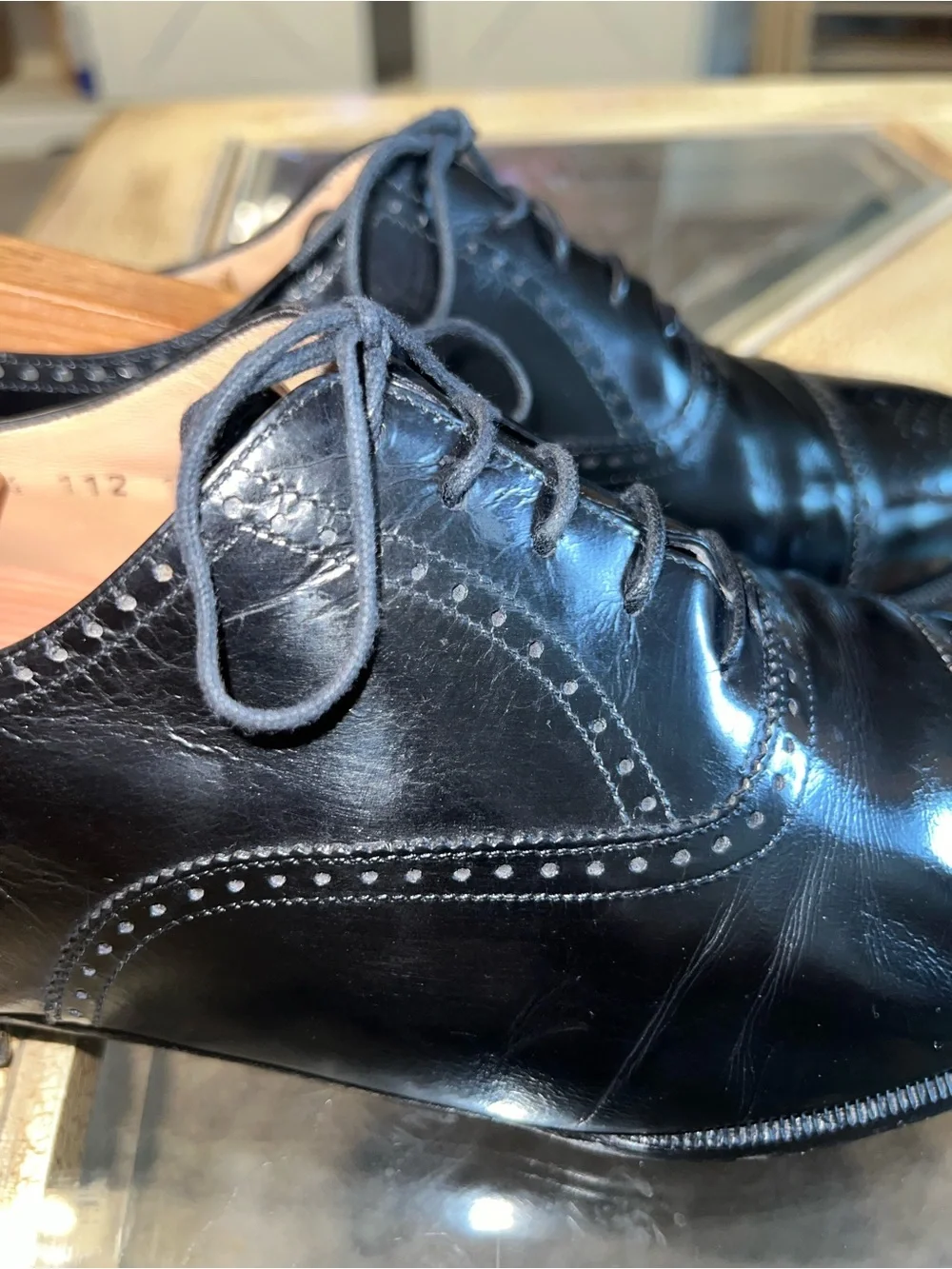 Salvatore Ferragamo Black Leather Cap-Toe Oxford Brogue Men's Dress Shoes 10D - Picture 9 of 12
